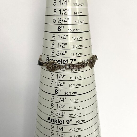 Sterling Silver 925 Multi Gemstone Marcasite Floral Link Bracelet 7.25" - Picture 9 of 16